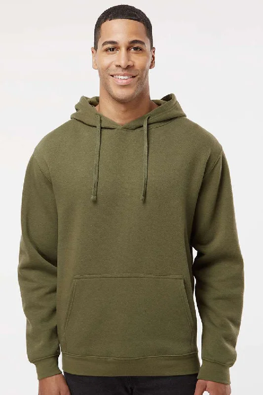 Relaxed Sportwear LAT Mens Elevated Fleece Basic Hooded Sweatshirt Hoodie w/ Pouch Pocket - Military Green