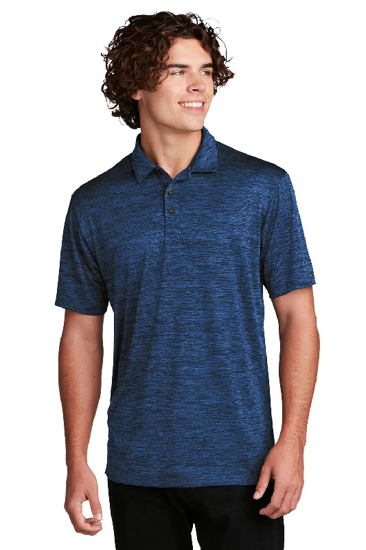 Retro Elegance Sport-Tek Mens Electric Heather Moisture Wicking Short Sleeve Polo Shirt - Dark Royal Blue/Black Electric