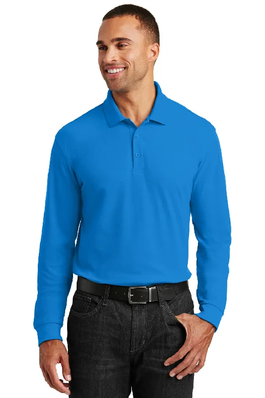 Neutral Fashion Port Authority Mens Core Classic Long Sleeve Polo Shirt - Coastal Blue - Closeout