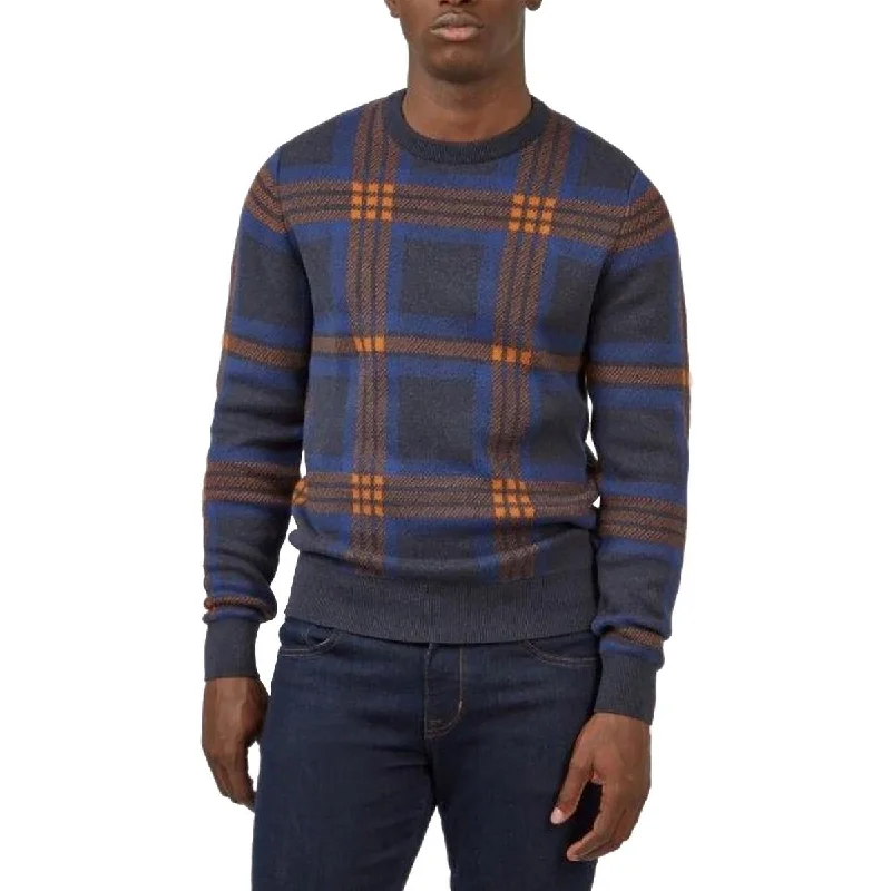 Elegant Monochrome Ben Sherman Mens Plaid Cotton Crewneck Sweater