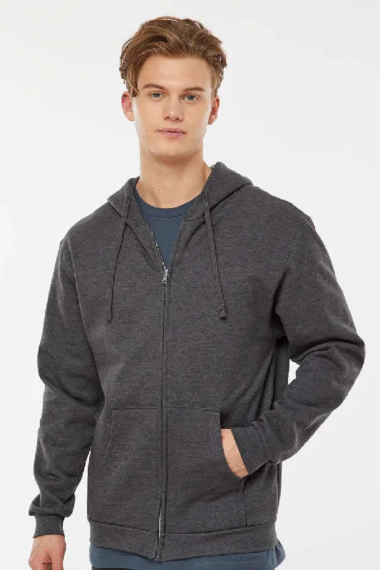 Soft Elegance Tultex Mens Full Zip Hooded Sweatshirt Hoodie w/ Pockets - Heather Charcoal Grey