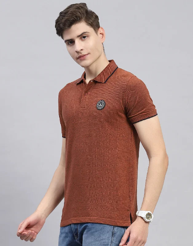 Edgy Streetwear Men Rust Solid Polo Collar Half Sleeve T-Shirt