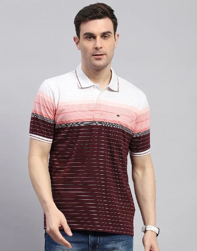 Everyday Utility Men Maroon Stripe Polo Collar Half Sleeve T-Shirt