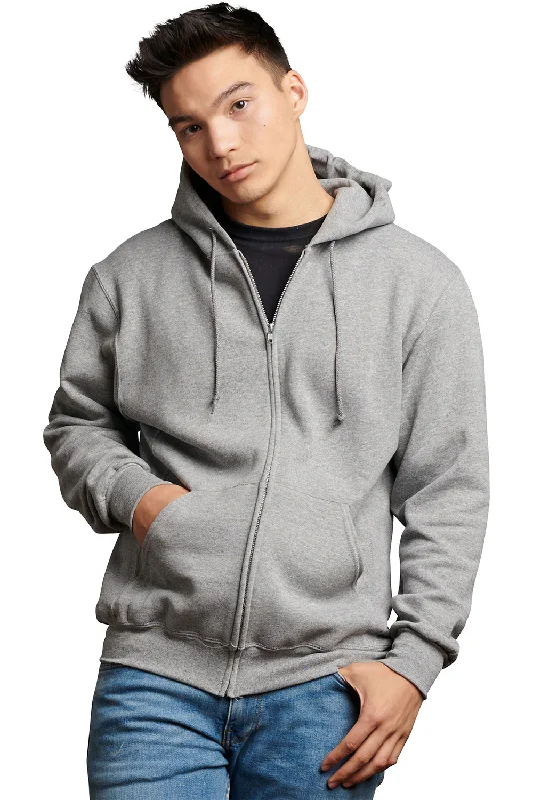 Chic Essentials Russell Athletic Mens Dri Power Moisture Wicking Full Zip Hooded Sweatshirt Hoodie w/ Pockets - Oxford Grey