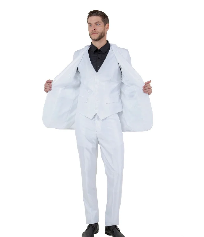 Elevated Basics Odyssey Collection: Three-Piece Slim Fit Sharkskin Solid Suit in White