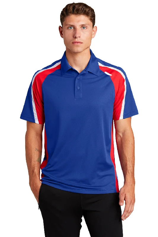 Relaxed Sporty Sport-Tek Mens Sport-Wick Moisture Wicking Short Sleeve Polo Shirt - True Royal Blue/True Red/White