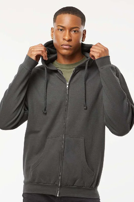 Tailored Grunge Tultex Mens Full Zip Hooded Sweatshirt Hoodie w/ Pockets - Charcoal Grey