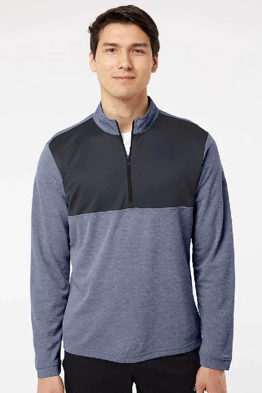 Modern Outdoor Adidas Mens UPF 50+ 1/4 Zip Sweatshirt - Heather Collegiate Navy Blue/Carbon Grey