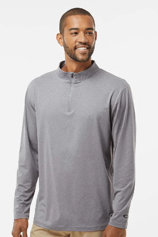 Relaxed Sporty Oakley Mens Team Issue Podium 1/4 Zip Sweatshirt - Heather Granite Grey