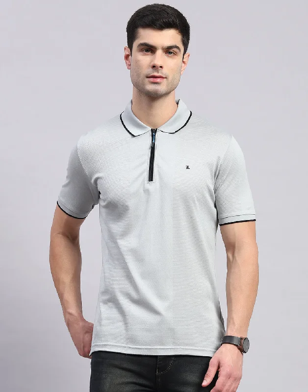 Elevated Fashion Men Grey Solid Polo Collar Half Sleeve T-Shirt