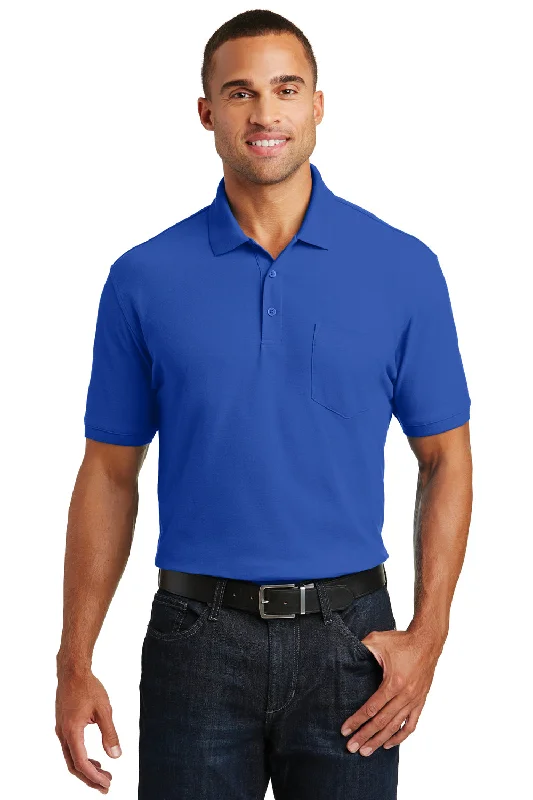 Rugged Minimalism Port Authority Mens Core Classic Short Sleeve Polo Shirt w/ Pocket - True Royal Blue