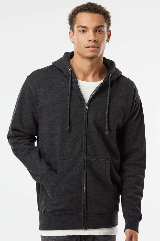 Everyday Utility Independent Trading Company Mens Full Zip Hooded Sweatshirt Hoodie w/ Pockets - Heather Charcoal Grey