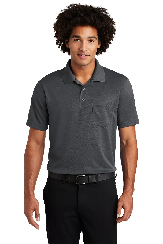 Soft Casual Sport-Tek Mens RacerMesh Moisture Wicking Short Sleeve Polo Shirt w/ Pocket - Graphite Grey