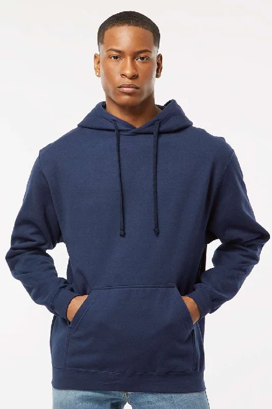 Structured Casual Tultex Mens Fleece Hooded Sweatshirt Hoodie w/ Pouch Pocket - Navy Blue