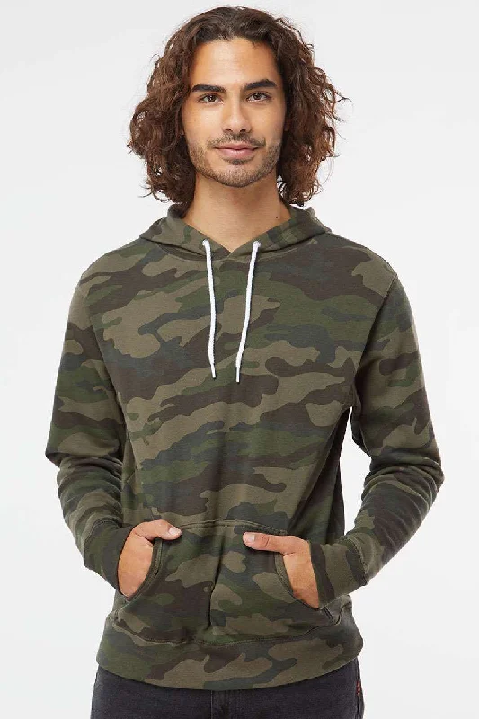 Retro Pastels Independent Trading Company Mens Hooded Sweatshirt Hoodie w/ Pouch Pocket - Forest Green Camo