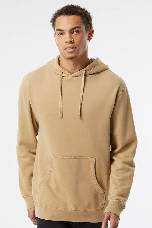 Streetwear Fusion Independent Trading Company Mens Pigment Dyed Hooded Sweatshirt Hoodie w/ Pouch Pocket - Sandstone Brown