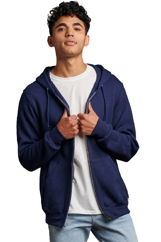 Cozy Tailoring Russell Athletic Mens Dri Power Moisture Wicking Full Zip Hooded Sweatshirt Hoodie w/ Pockets - Navy Blue