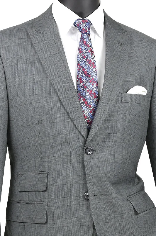 Retro Casual Concord Collection - Modern Fit Windowpane Suit 2 Piece in M-Gray