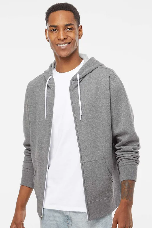 Timeless Layers Independent Trading Company Mens Full Zip Hooded Sweatshirt Hoodie w/ Pockets - Heather Gunmetal Grey