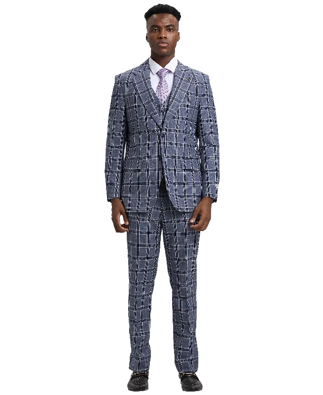 Simple Aesthetic Stacy Adams Hybrid-Fit Vested Suit, Windowpane Blue