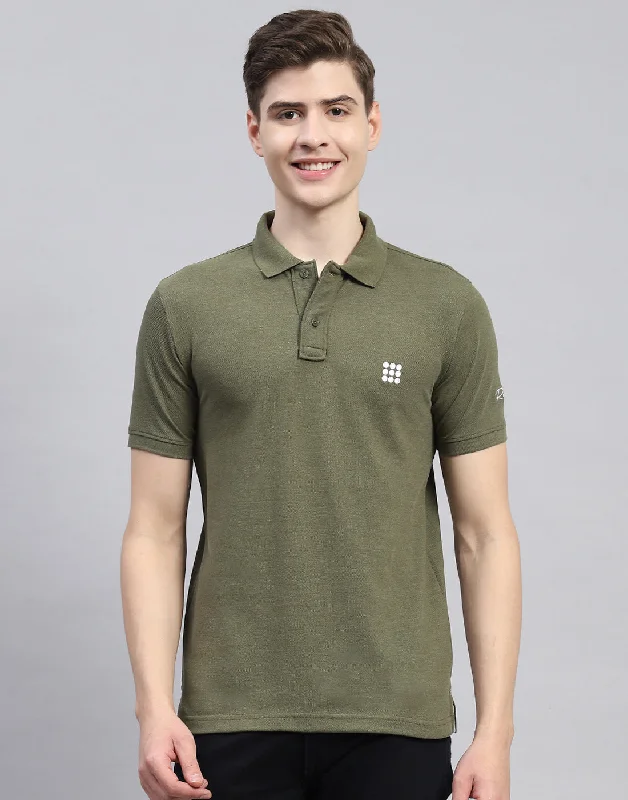 Tailored Utility Men Olive Solid Polo Collar Half Sleeve T-Shirt