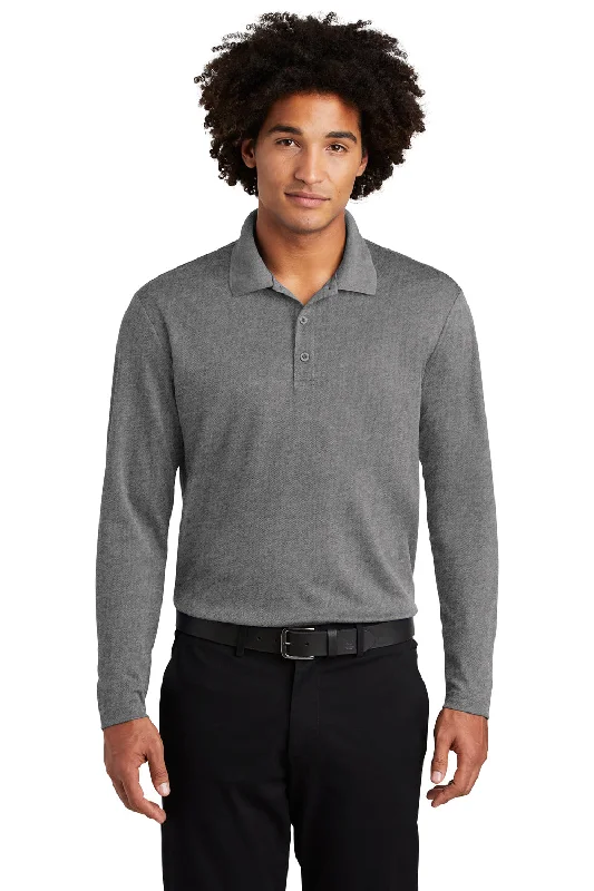 Elevated Basics Sport-Tek Mens RacerMesh Moisture Wicking Long Sleeve Polo Shirt - Heather Grey