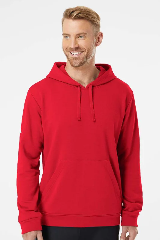 Classic Patterns Adidas Mens Fleece Hooded Sweatshirt Hoodie w/ Pouch Pocket - Red