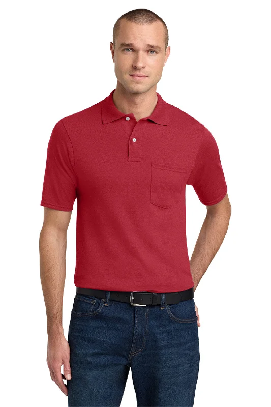 Chic Basics Jerzees Mens SpotShield Stain Resistant Short Sleeve Polo Shirt w/ Pocket - True Red