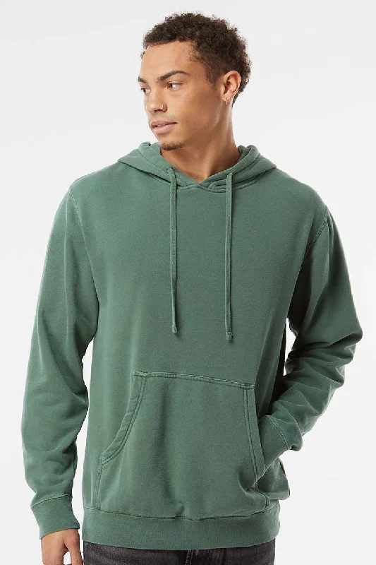 Chic Casualwear Independent Trading Company Mens Pigment Dyed Hooded Sweatshirt Hoodie w/ Pouch Pocket - Alpine Green