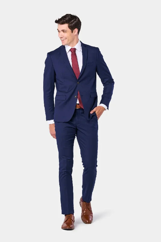 Sophisticated Casual Modern Navy Blue 2 Button Suit