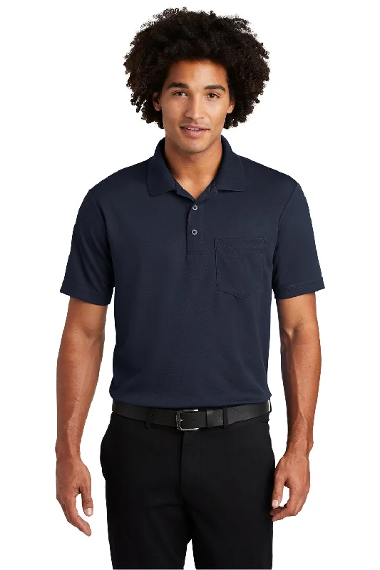 Chic Tailoring Sport-Tek Mens RacerMesh Moisture Wicking Short Sleeve Polo Shirt w/ Pocket - True Navy Blue