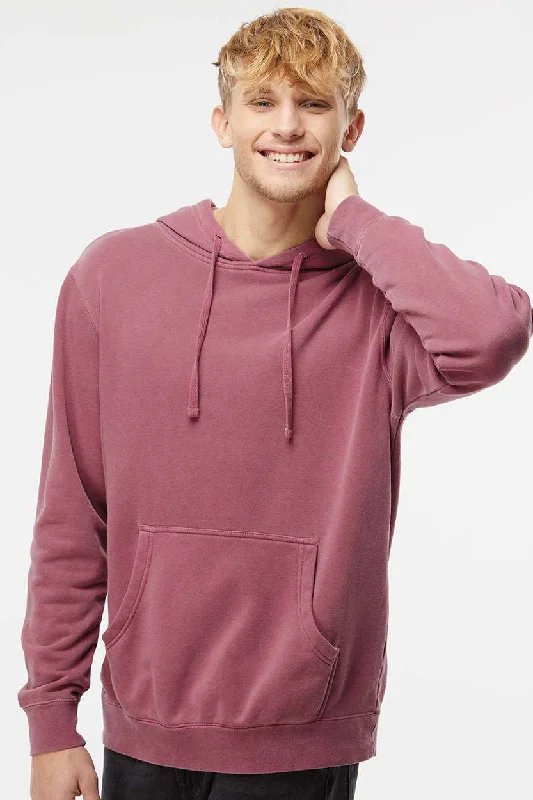 Minimalist Prints Independent Trading Company Mens Pigment Dyed Hooded Sweatshirt Hoodie w/ Pouch Pocket - Maroon