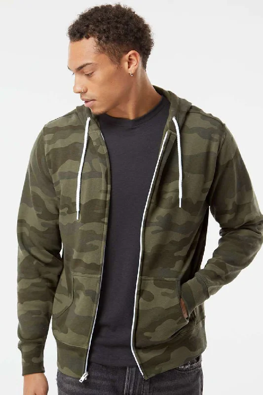 Artistic Layers Independent Trading Company Mens Full Zip Hooded Sweatshirt Hoodie w/ Pockets - Forest Green Camo