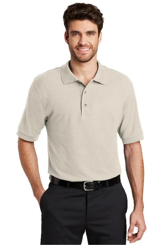 Smart Casual Wear Port Authority Mens Silk Touch Wrinkle Resistant Short Sleeve Polo Shirt - Light Stone - Closeout