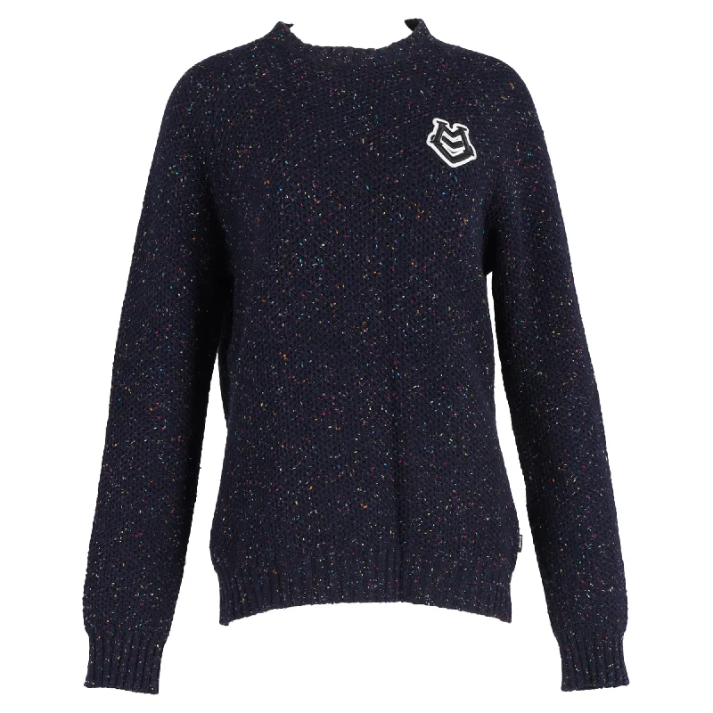 Neutral Patterns Moschino Logo Patch Sweater in Navy Blue Wool