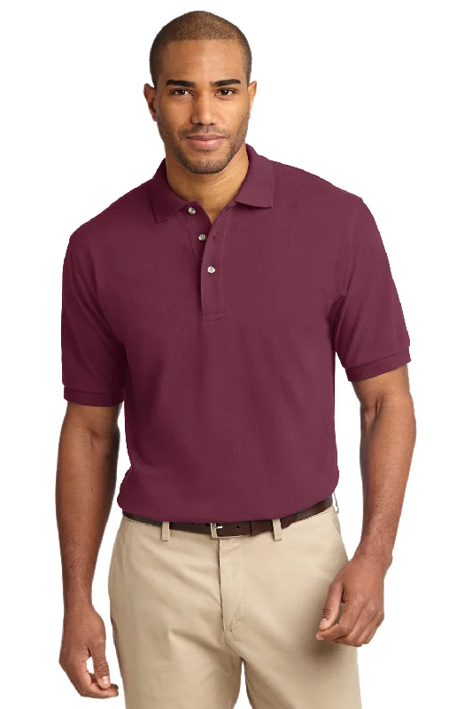 Relaxed Monochrome Port Authority Mens Shrink Resistant Short Sleeve Polo Shirt - Burgundy - Closeout