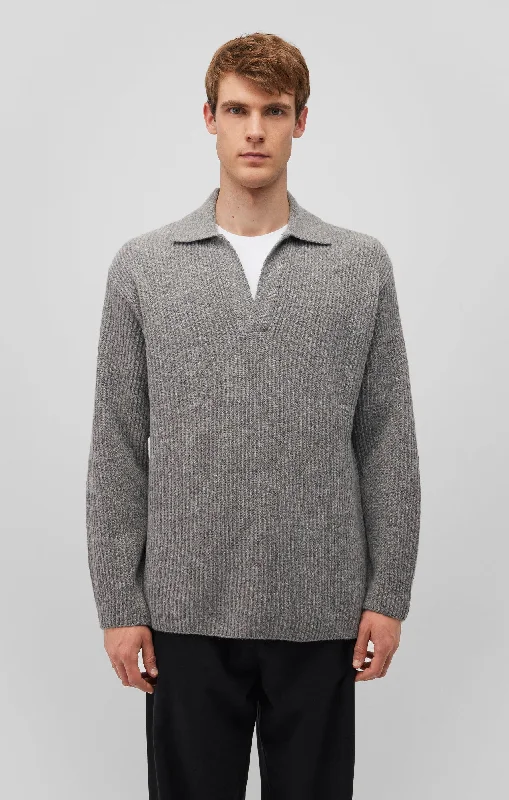 Trendy Casual POLO COLLAR SWEATER IN GREY MELANGE