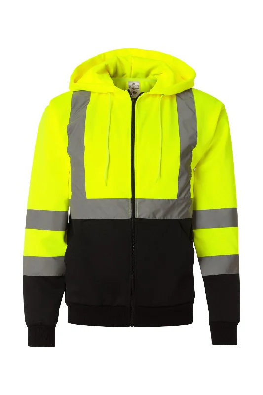 Classic Statement Kishigo Mens Hi-Vis Full Zip Hooded Sweatshirt Hoodie w/ Pockets - Lime Green