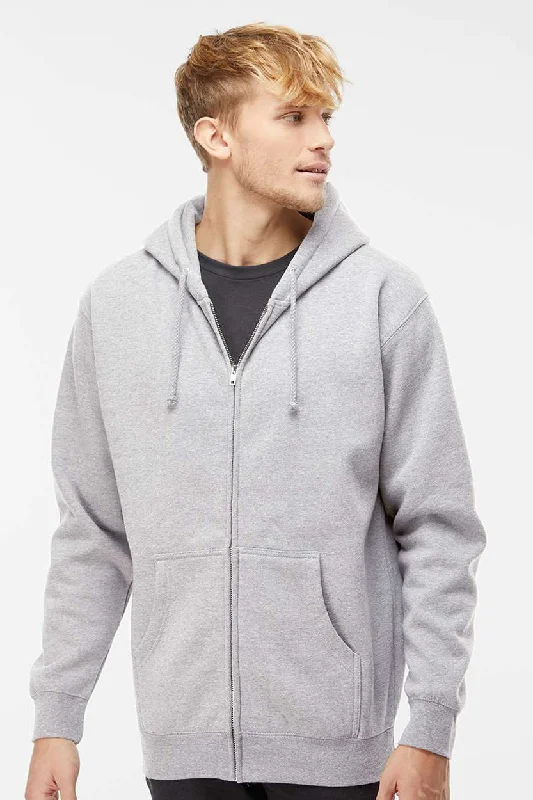 Tailored Modern Independent Trading Company Mens Full Zip Hooded Sweatshirt Hoodie w/ Pockets - Heather Grey