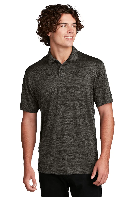 Rugged Street Sport-Tek Mens Electric Heather Moisture Wicking Short Sleeve Polo Shirt - Grey Black Electric