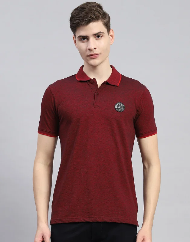 Casual Essentials Men Maroon Solid Polo Collar Half Sleeve T-Shirt