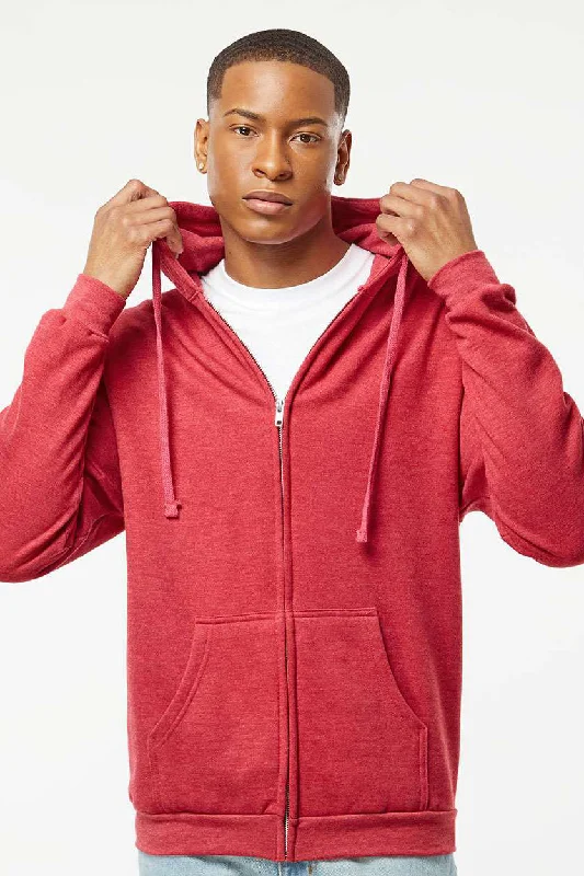 Relaxed Patterns Tultex Mens Full Zip Hooded Sweatshirt Hoodie w/ Pockets - Heather Red