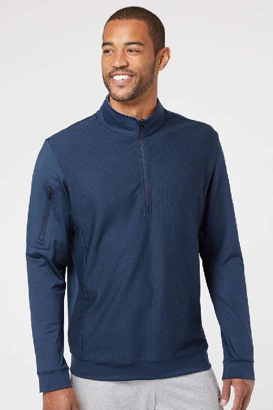 Classic Retro Adidas Mens Performance UPF 50+ 1/4 Zip Sweatshirt w/ Pocket - Collegiate Navy Blue