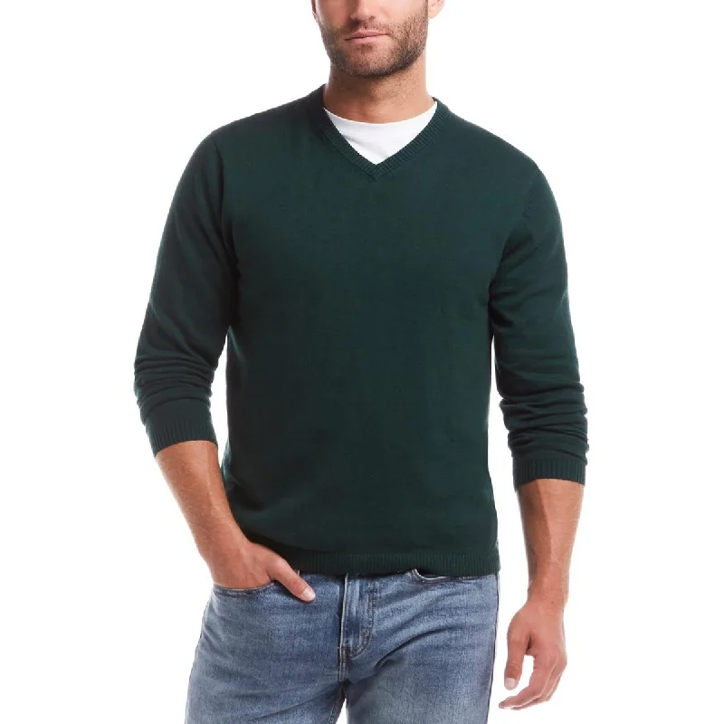 High-End Streetwear Weatherproof Vintage Mens Ribbed Trim  Cotton V-Neck Sweater