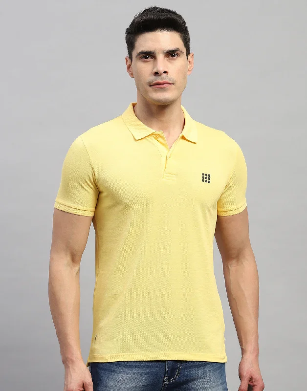 Contemporary Pastels Men Yellow Solid Polo Collar Half Sleeve T-Shirt