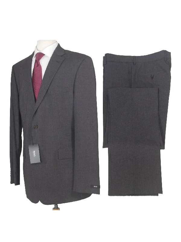 Bold Streetwear Hugo Boss Men's Charcoal Check 100% Wool Classic Fit Two Button Suit