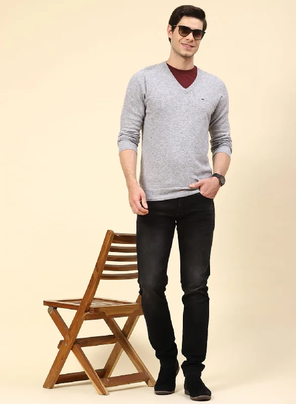 Clean Lines Men Grey Solid Lamb wool Pullover