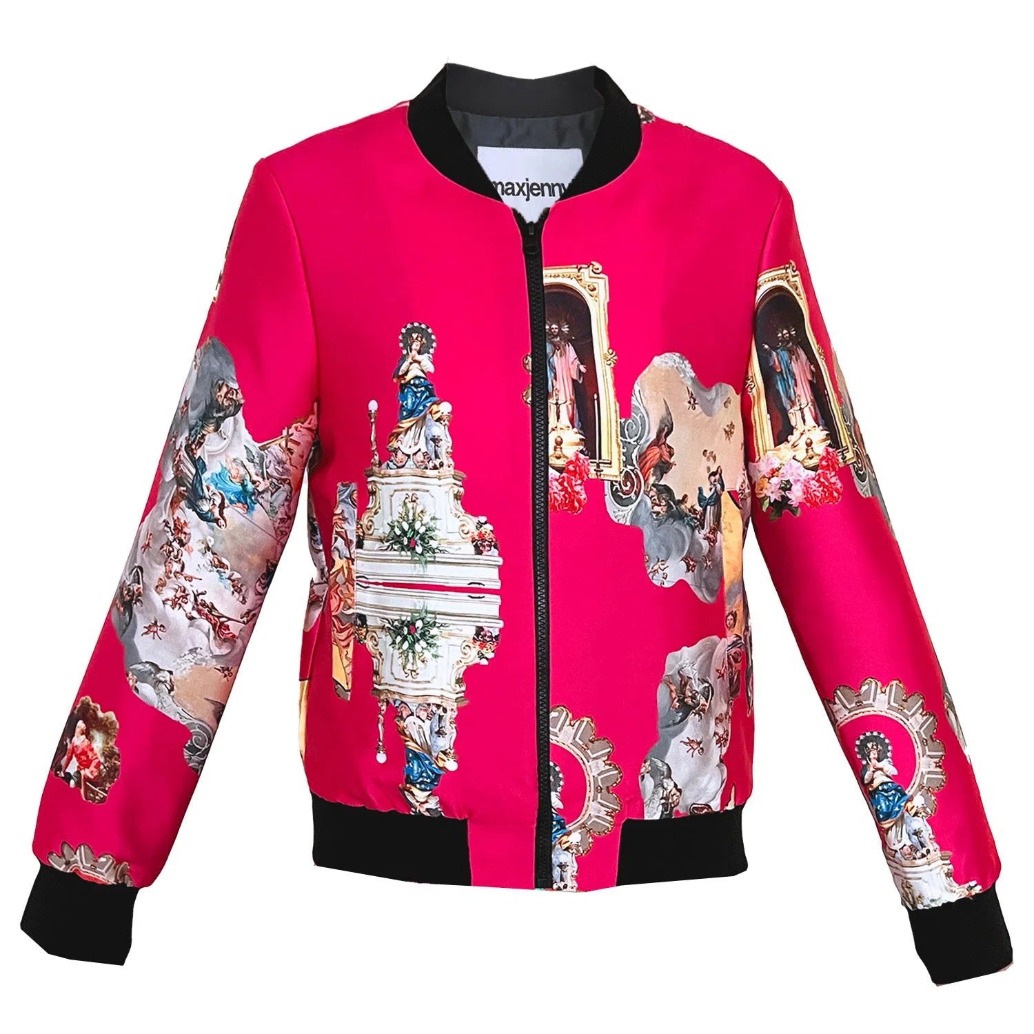 Casual Contemporary Unisex bomber jacket sicily hot pink printed