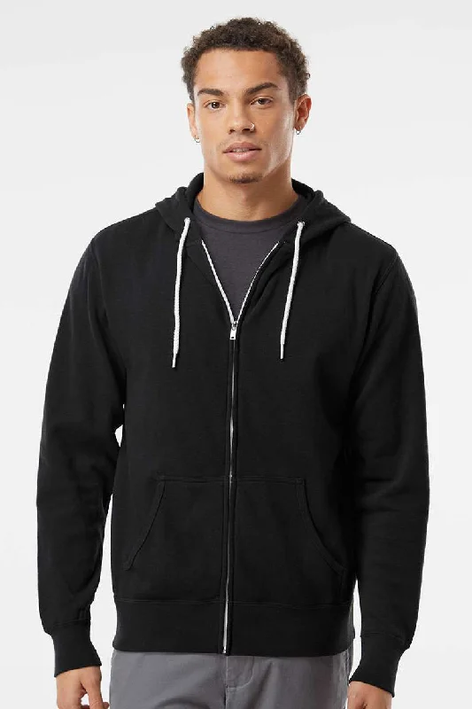 Layered Grunge Independent Trading Company Mens Full Zip Hooded Sweatshirt Hoodie w/ Pockets - Black