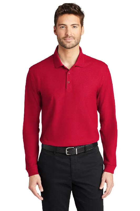 Neutral Layers Port Authority Mens Core Classic Long Sleeve Polo Shirt - Rich Red